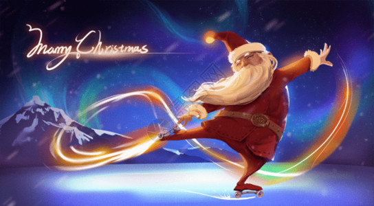 背着礼物的圣诞老人滑雪的圣诞老人GIF高清图片