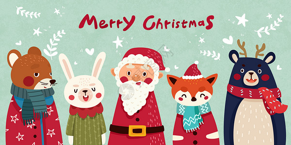 雪季圣诞可爱小动物插画插画