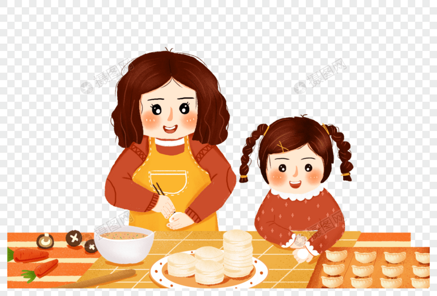 教孩子包饺子的母亲图片