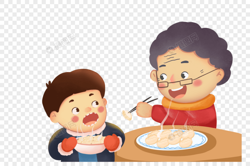 吃饺子的祖孙俩图片