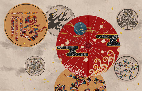 圆形组合中国风元素背景插画