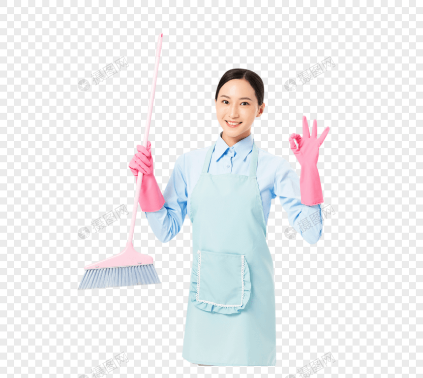 家政服务女性扫地OK手势图片