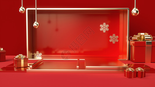 红色几何电商展台背景图片