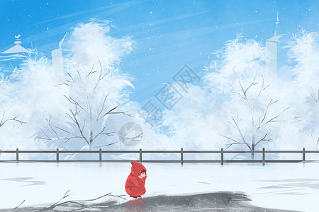 冬季冰封雪景插画