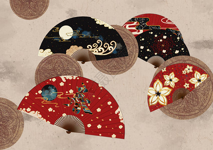 折扇背景中国风元素新年贺图插画