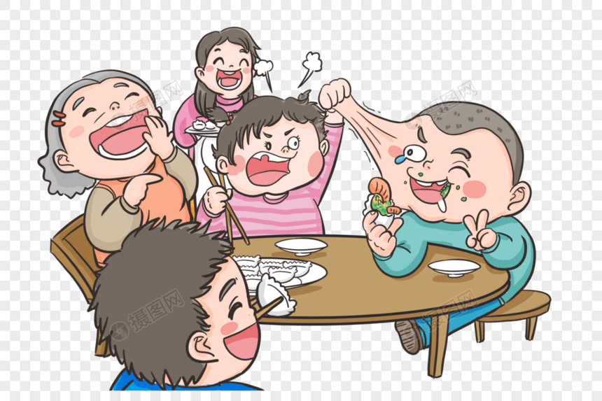 抢饺子吃的一家人图片