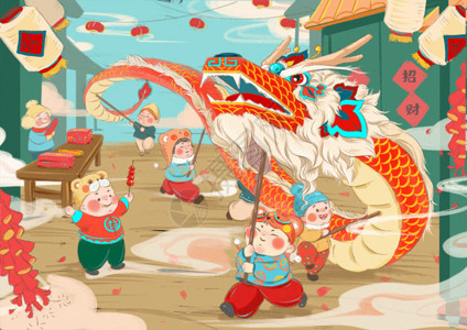 中国传统的春节春节年俗舞龙GIF高清图片