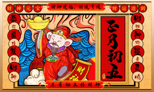 手绘中国风正月初五春节系列海报GIF图片