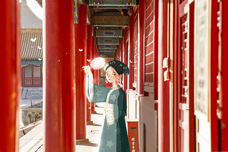 墙微红素材北京故宫系列之沐光插画