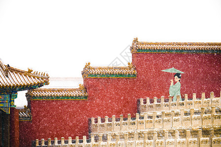红砖绿瓦故宫系列之风雪中插画