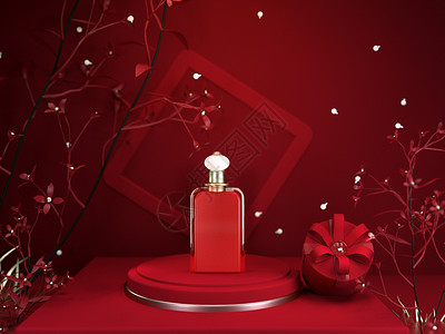 香水礼盒红色情人节美妆背景设计图片