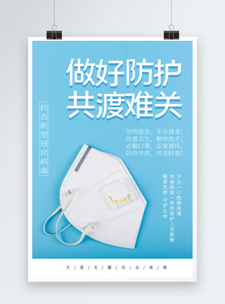湖北省美术馆蓝色简约做好防护抗击病毒肺炎海报模板