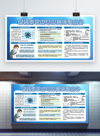 横版蓝色新型冠状病毒肺炎知识宣传展板模板