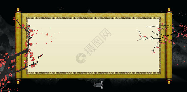 血与梅花素材中国风卷轴设计图片