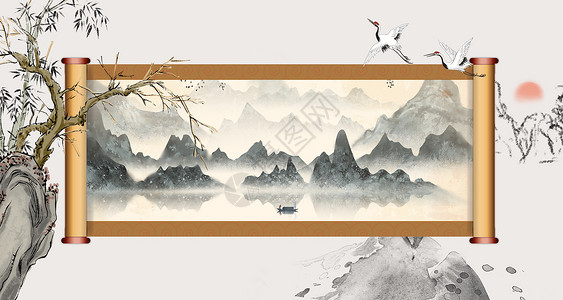 古风书卷中国风卷轴设计图片