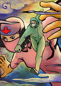 护士奔跑素材抗疫医生护士插画
