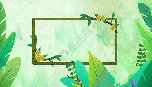 黄色植物边框春季绿色背景设计图片