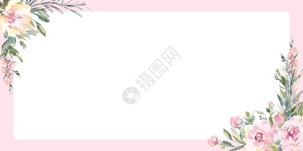 水彩植物边框春天花卉背景设计图片