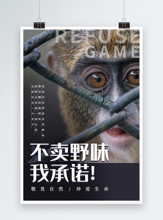 猴子海报素材大气不卖野味拒绝野味海报模板