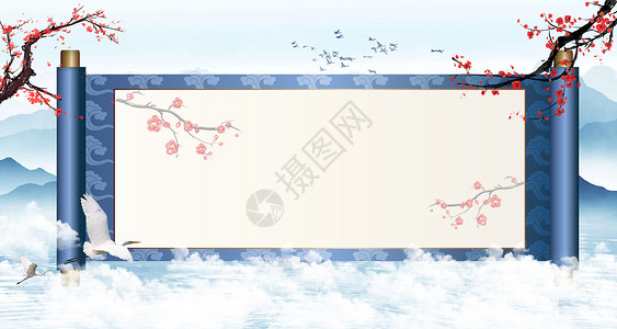 红色画卷中国风卷轴设计图片