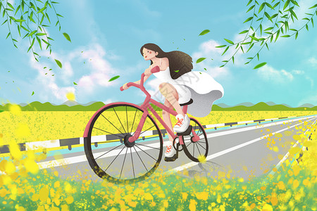 春天骑车郊游的女孩背景图片