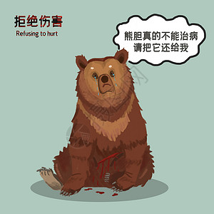 拒绝野生动物保护动物禁止狩猎狗熊棕熊插画