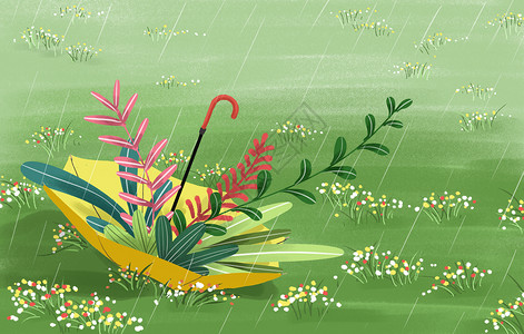 下雨草坪春天雨水插画插画