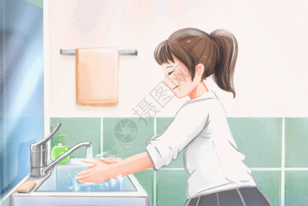 女孩在认真洗手预防病毒细菌GIF图片