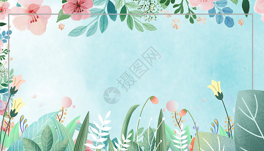 简洁植物边框春天背景设计图片