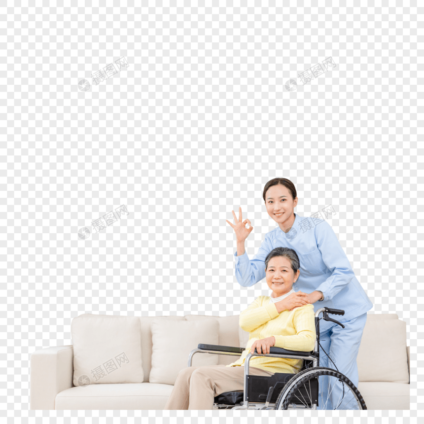 护工照顾坐在轮椅上的老奶奶图片