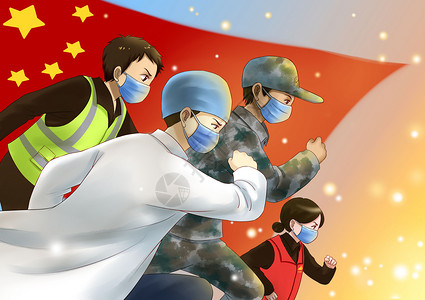 军人优先抗击疫情中国加油插画