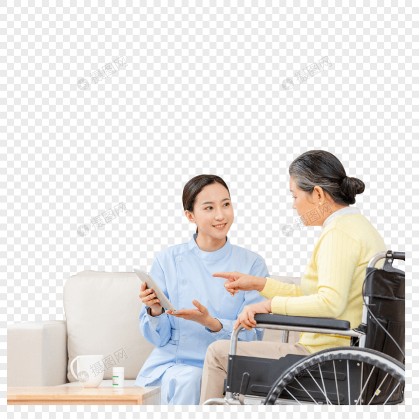 护工和老人聊天看ipad图片