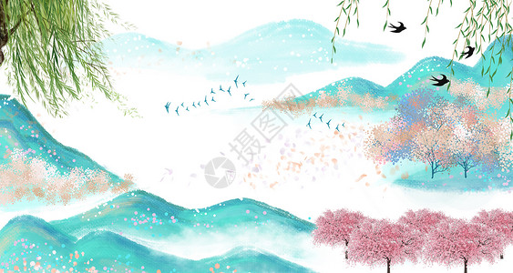 春天背景中国风水墨飞翔燕子高清图片