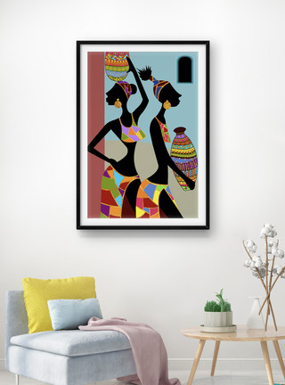 客厅人物非洲抽象艺术人像壁画挂画模板