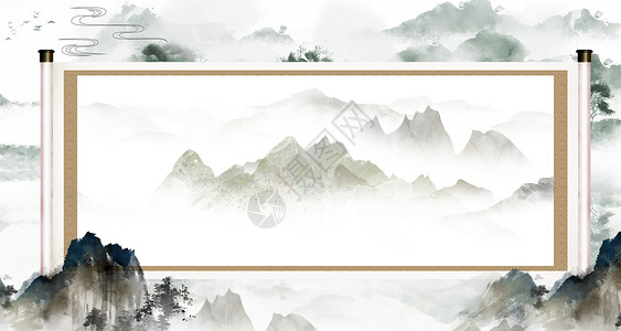 长方形古典相框中国风卷轴设计图片