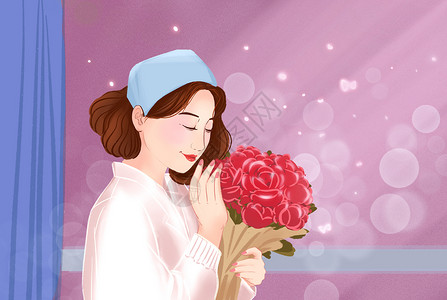 一束红色玫瑰花38妇女节献花医务人员插画