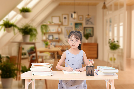 家庭读书在家学习的女孩设计图片