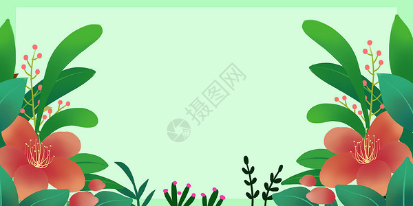 红色植物边框春天背景设计图片