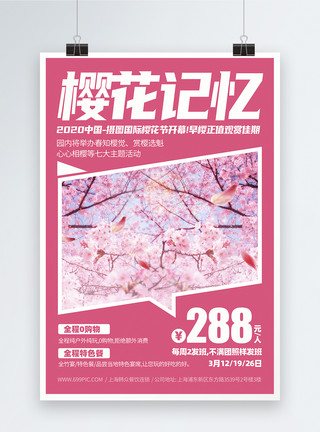 春游活动粉色樱花节活动宣传海报模板