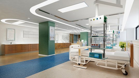 疫情复工立体微场景ICU病房场景设计图片