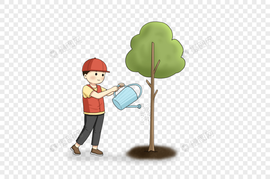 浇树的小孩图片