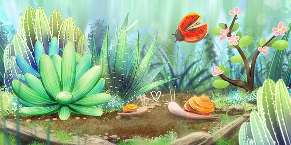 伟大蜗牛春天惊蛰春分的昆虫世界插画