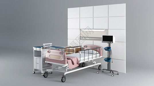 医院手推车C4D监护病床设计图片