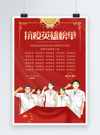 支援朝鲜红色荣誉抗疫英雄名单海报模板