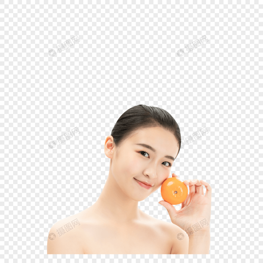 拿橘子的甜美女孩图片