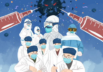 战胜新型肺炎冠状病毒医护人员战胜病毒插画