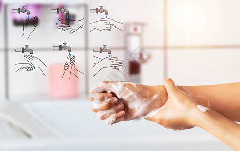 泡沫洗手预防疫情设计图片