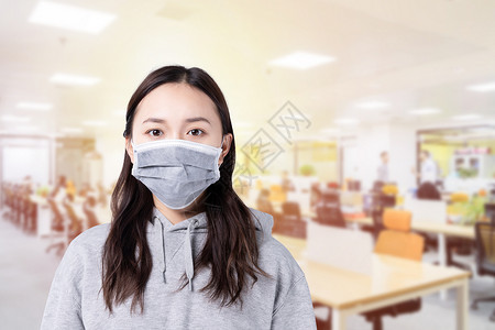女孩上班办公室戴口罩：健康复工设计图片