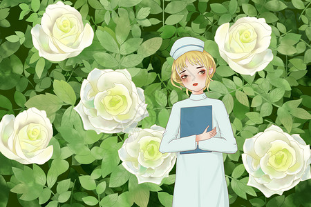 玫瑰与书最美医护插画