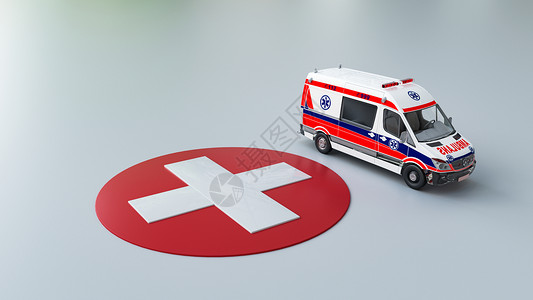医疗救护车3d场景背景图片